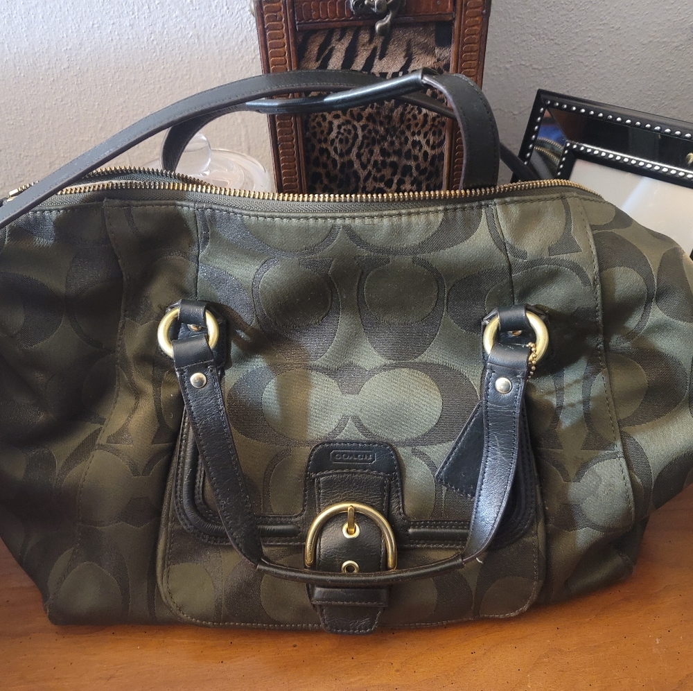 COACH Campbell Signature Metallic Legacy Satchel F26243 Moss Green